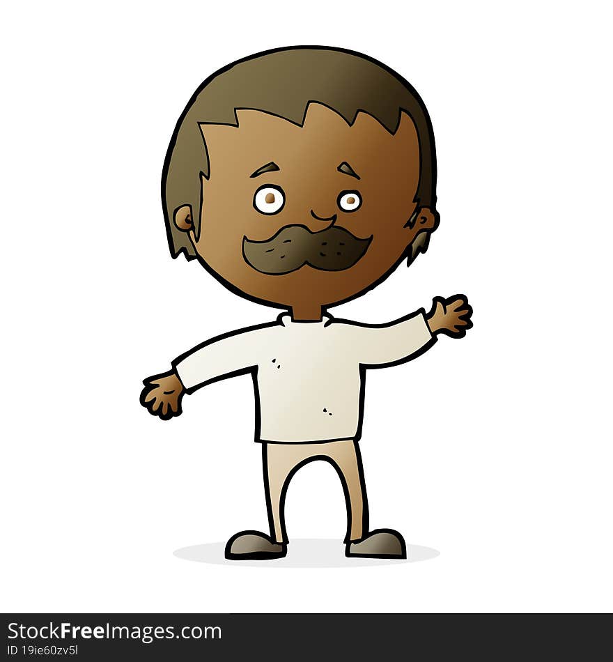 cartoon man with mustache waving