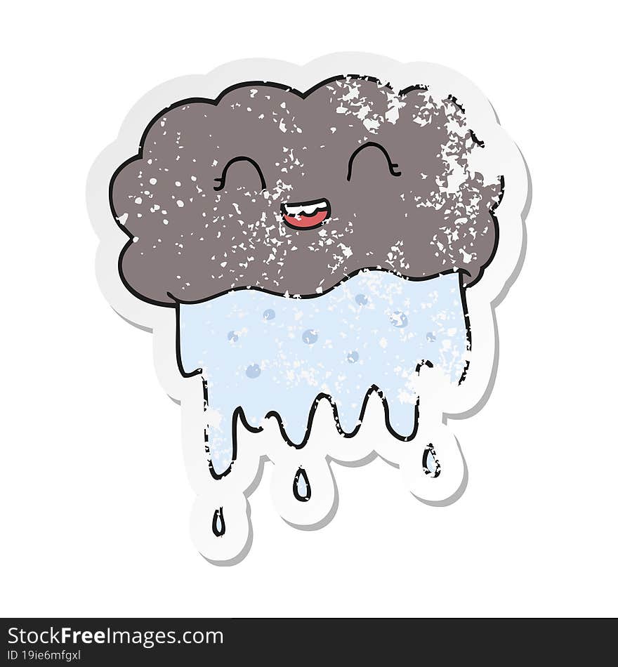 retro distressed sticker of a cartoon rain cloud