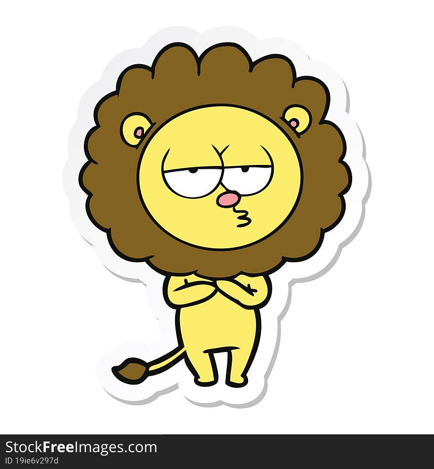 sticker of a cartoon tired lion