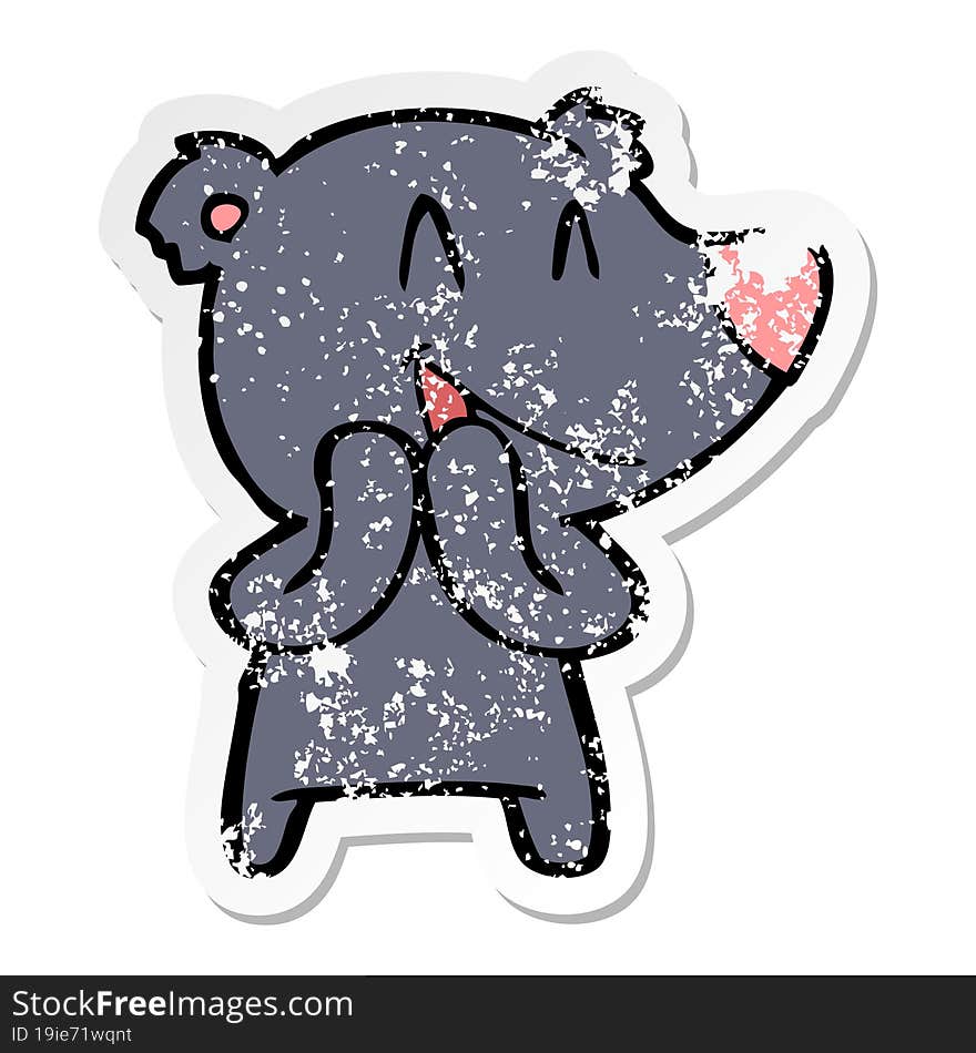 distressed sticker of a laughing bear cartoon