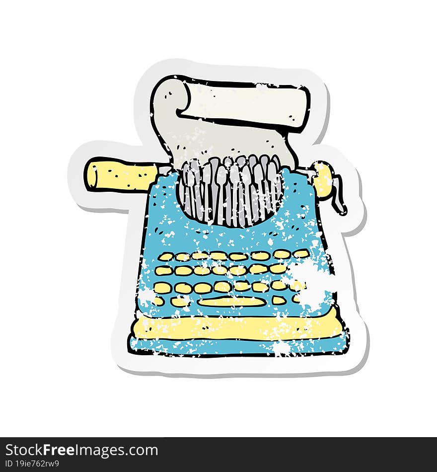 retro distressed sticker of a cartoon typewriter