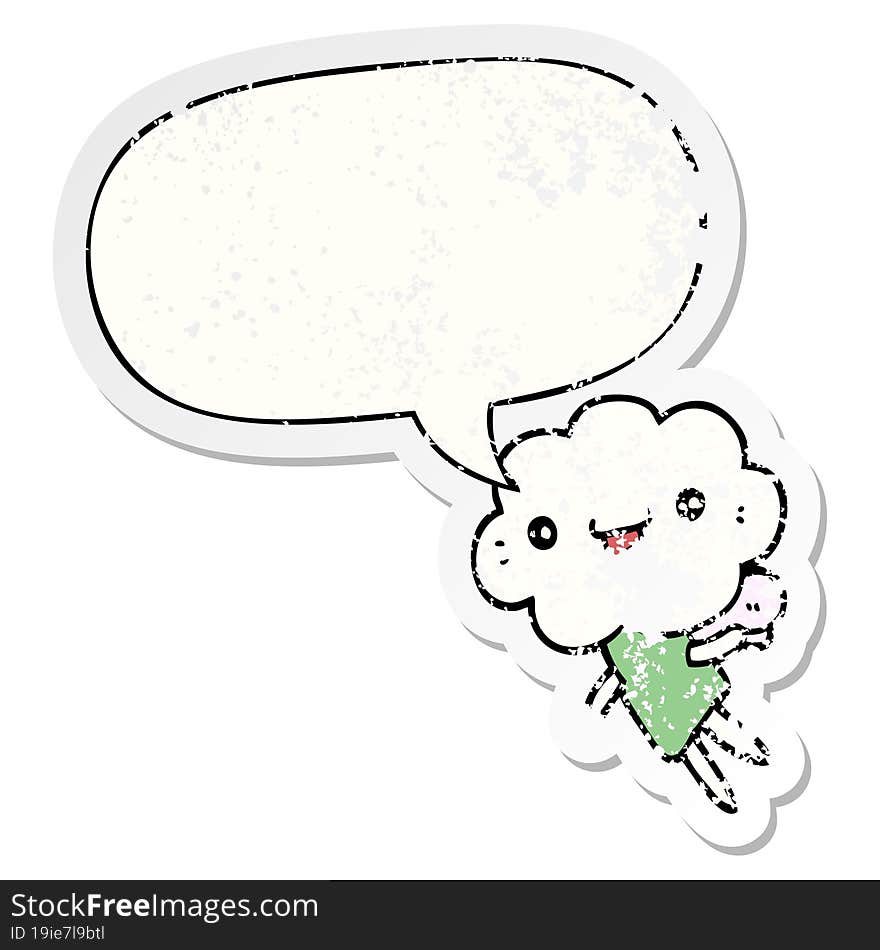 cartoon cloud head creature and speech bubble distressed sticker