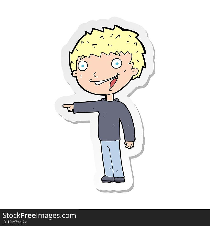 sticker of a cartoon happy boy laughing