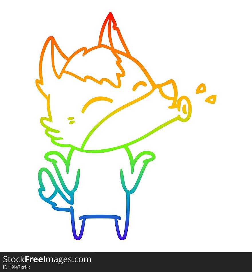 Rainbow Gradient Line Drawing Howling Wolf Cartoon