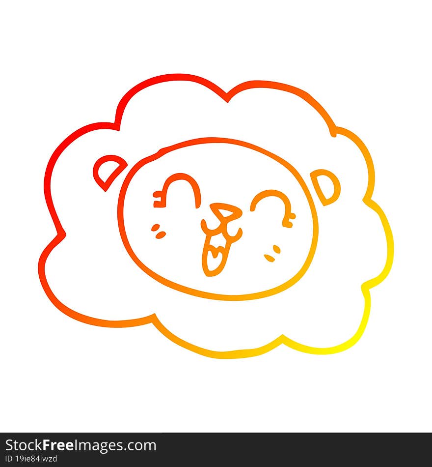 warm gradient line drawing of a cartoon happy lion