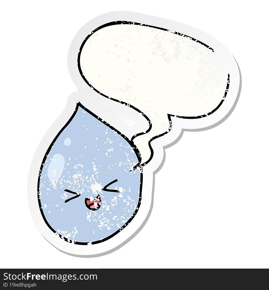 cartoon raindrop and speech bubble distressed sticker