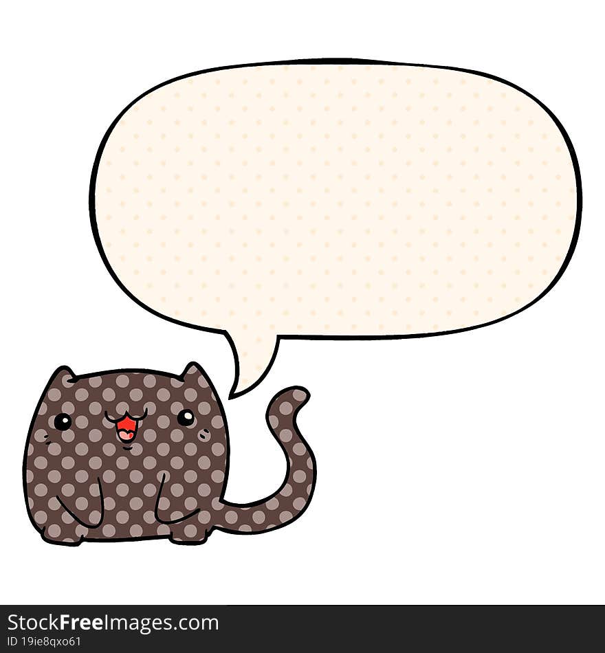 Cartoon Cat And Speech Bubble In Comic Book Style