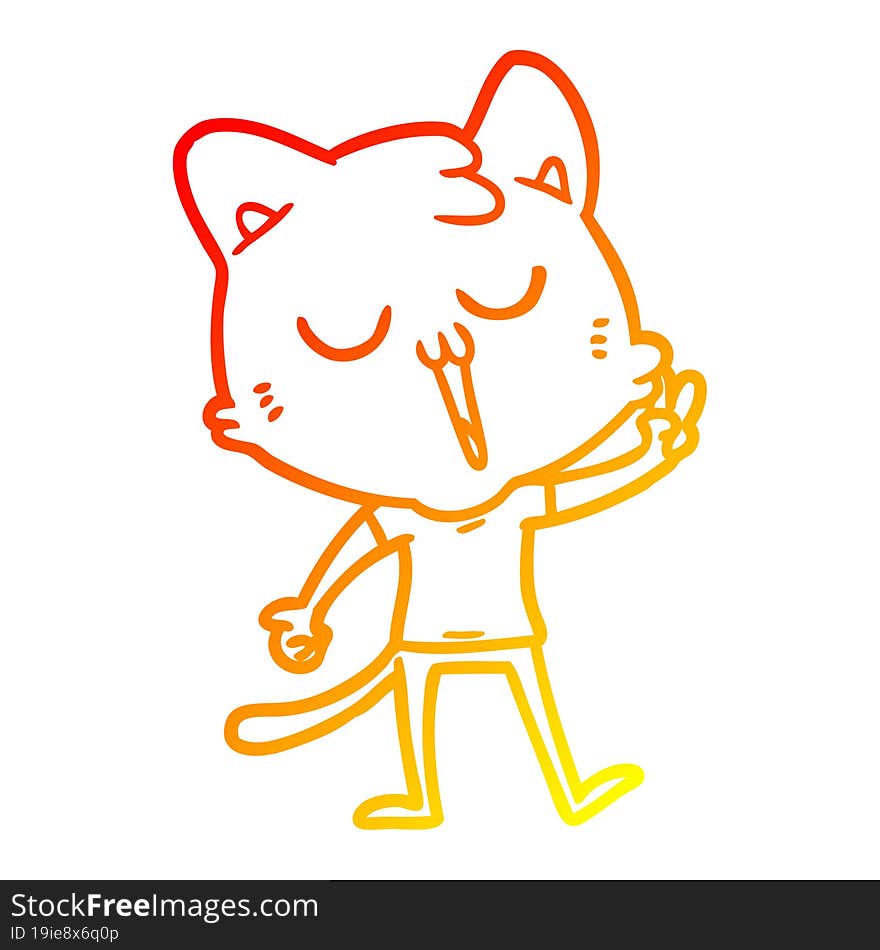 warm gradient line drawing cartoon cat singing