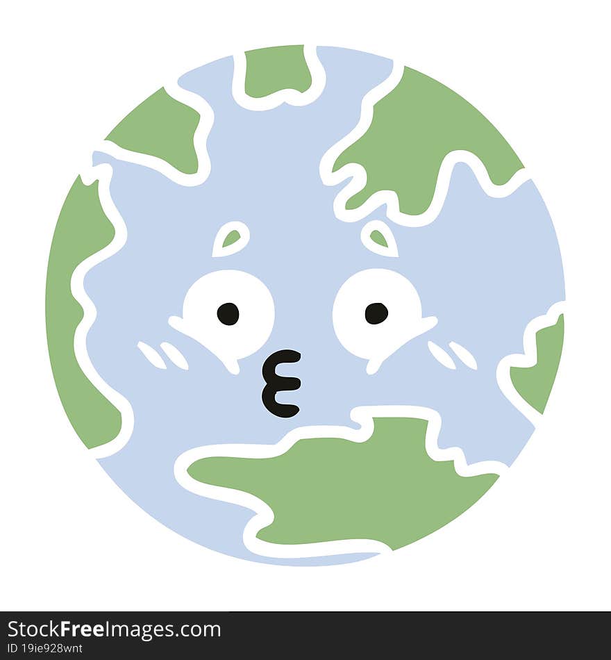 Flat Color Retro Cartoon Planet Earth