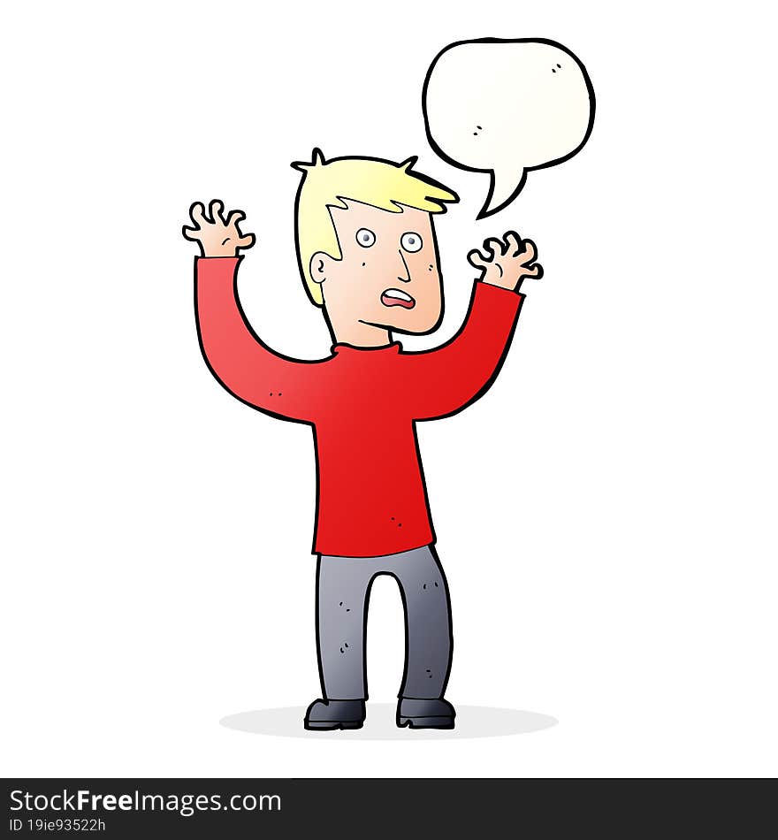 cartoon terrified man with speech bubble