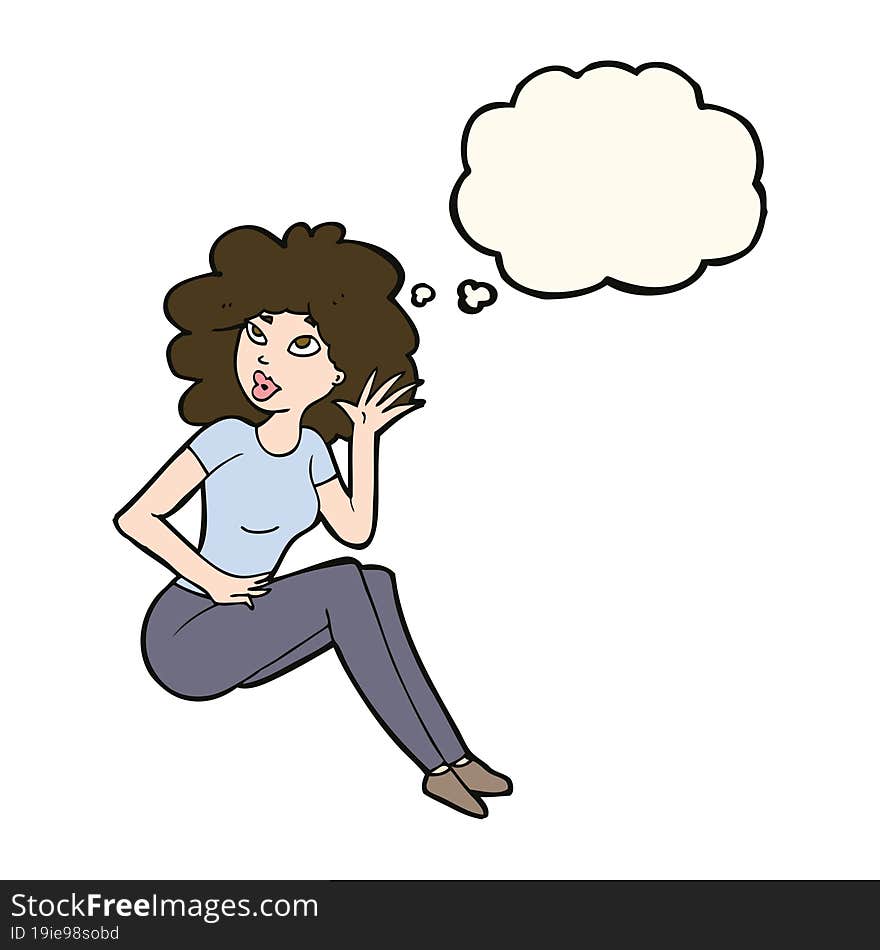 cartoon woman listening with thought bubble