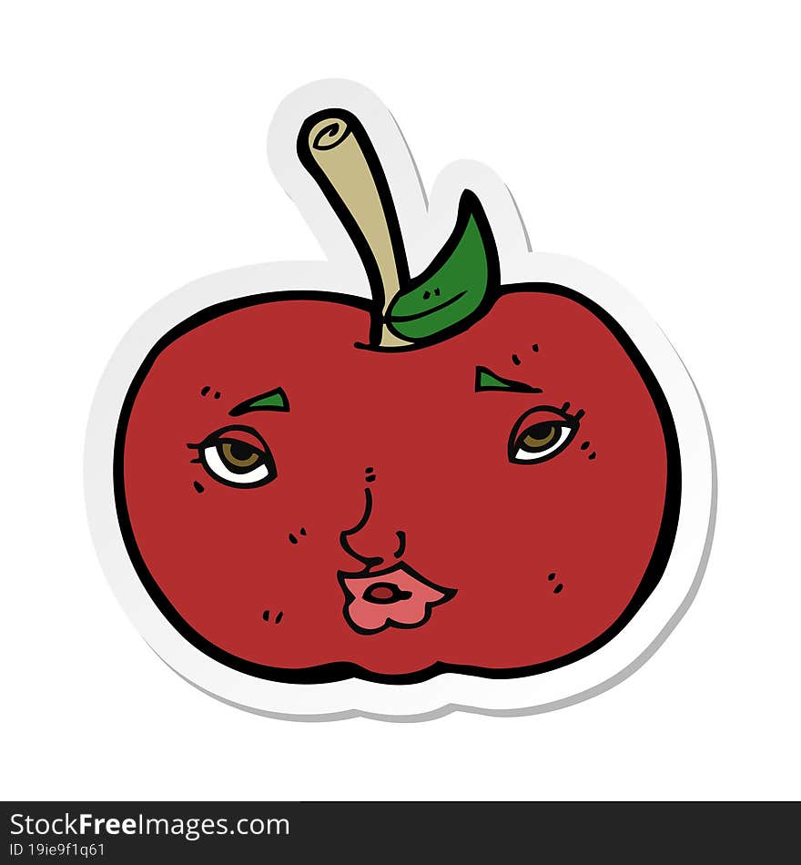 sticker of a cartoon apple with face