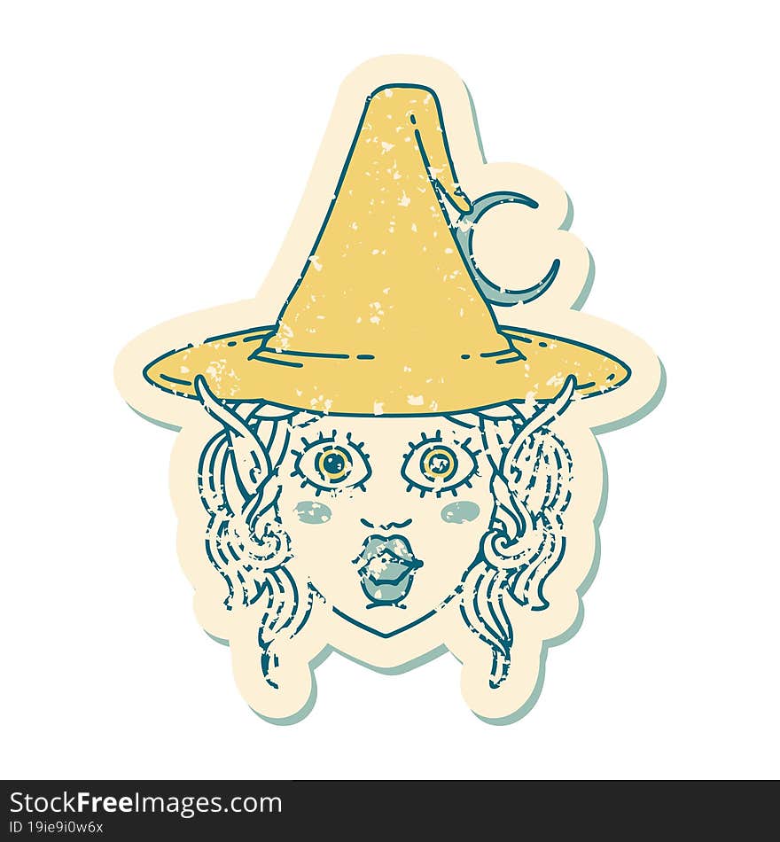 Retro Tattoo Style elf mage character face. Retro Tattoo Style elf mage character face