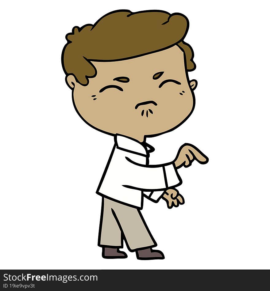 cartoon annoyed man pointing finger. cartoon annoyed man pointing finger