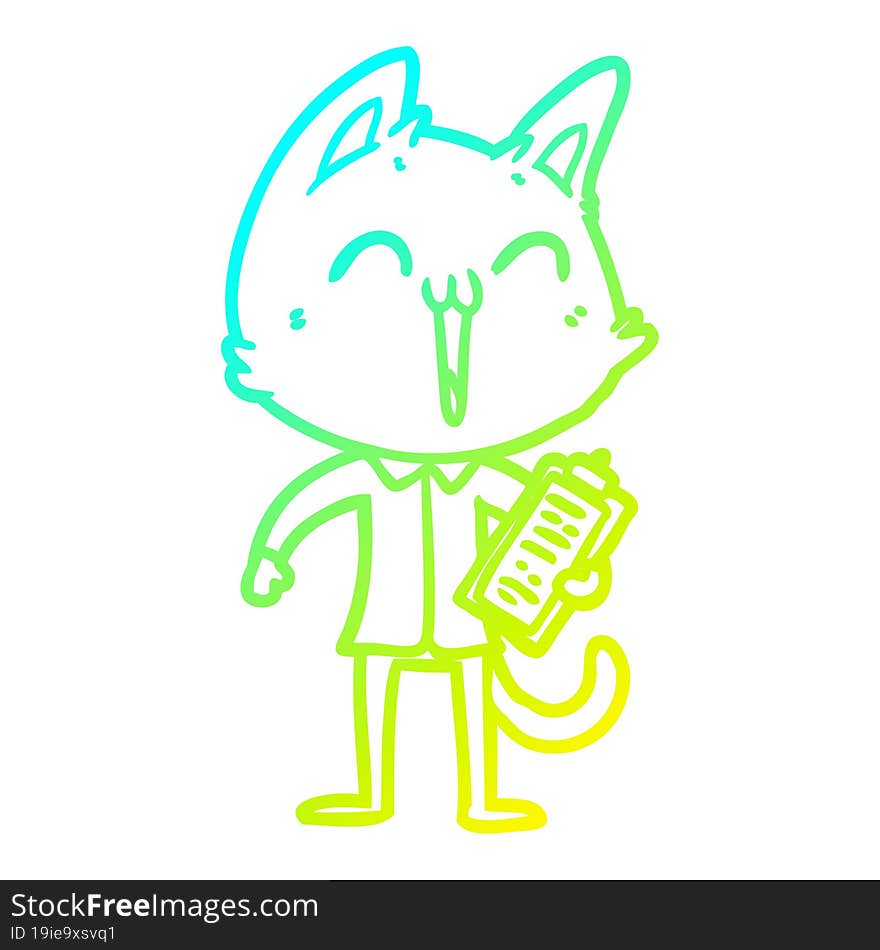 cold gradient line drawing happy cartoon cat