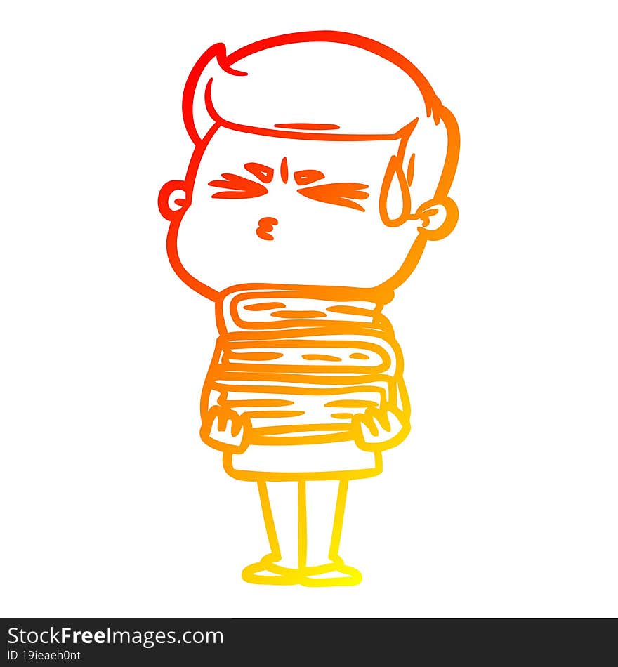 warm gradient line drawing cartoon man sweating