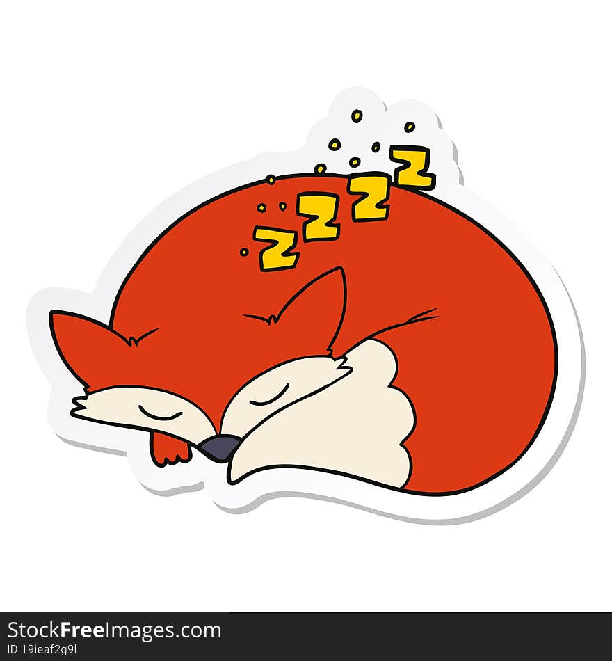 sticker of a cartoon sleeping fox