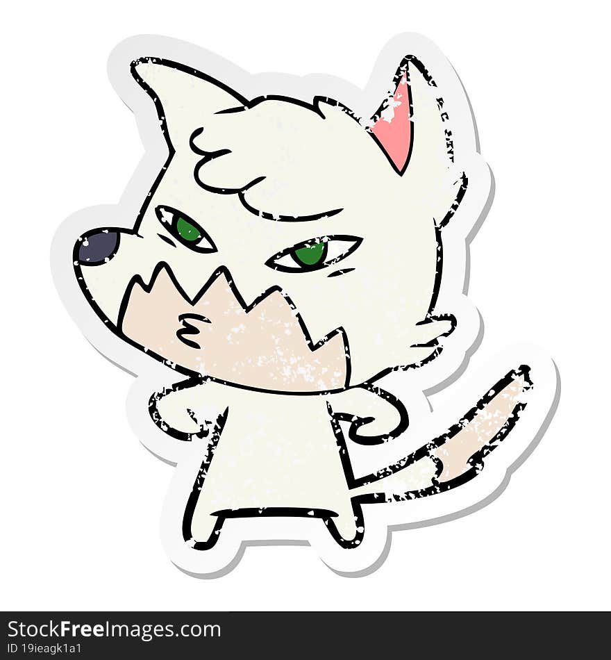 Distressed Sticker Of A Clever Cartoon Fox