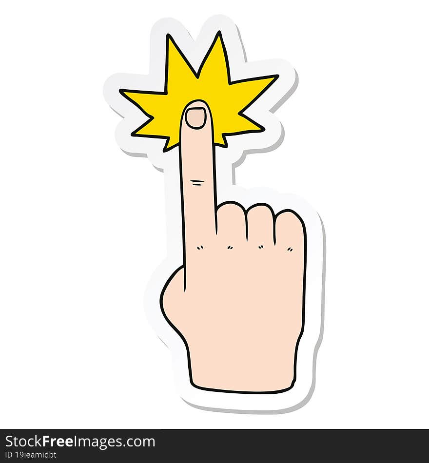 sticker of a cartoon pointing hand