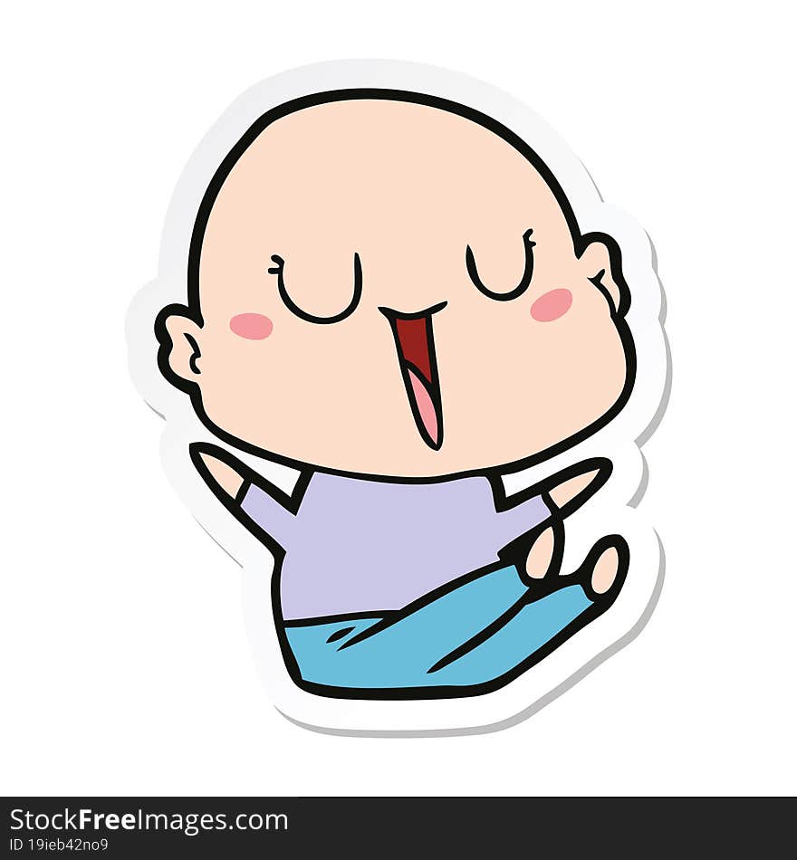 sticker of a happy cartoon bald man