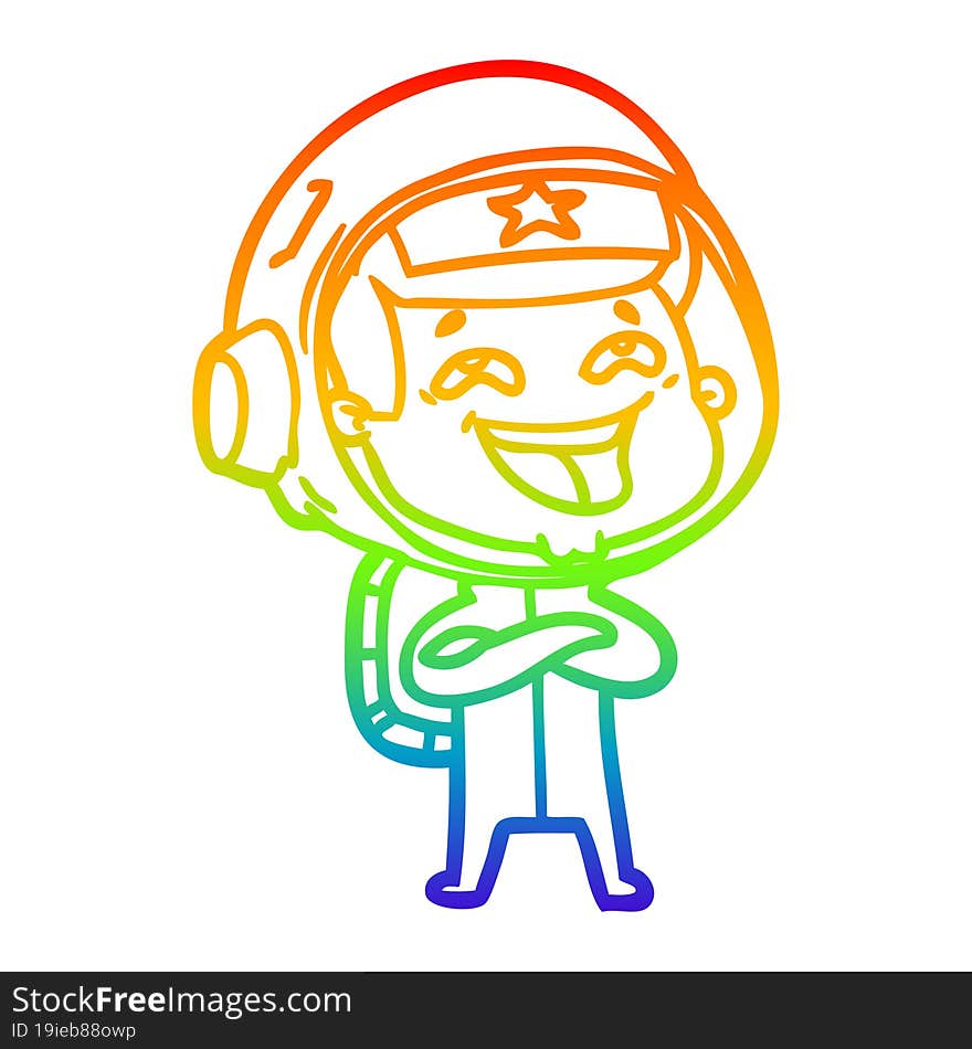 rainbow gradient line drawing of a cartoon laughing astronaut