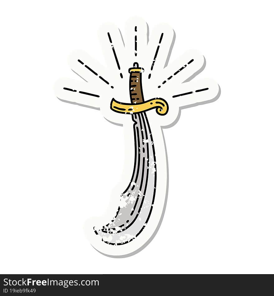 grunge sticker of tattoo style scimitar sword