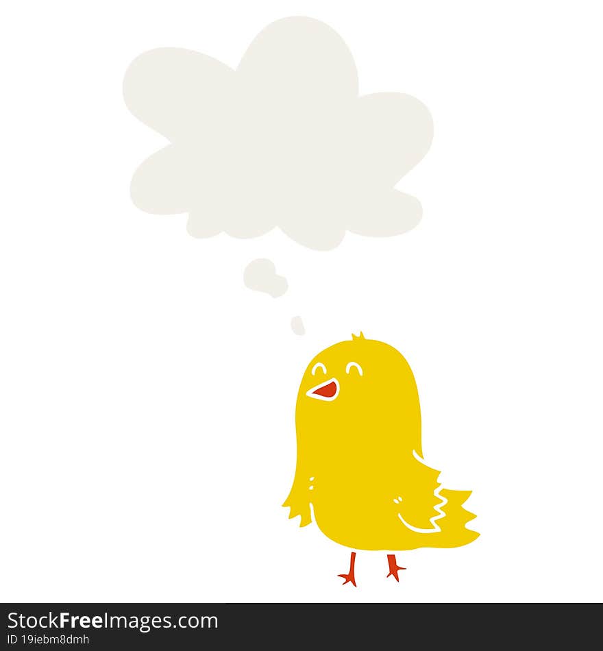 cartoon bird with thought bubble in retro style