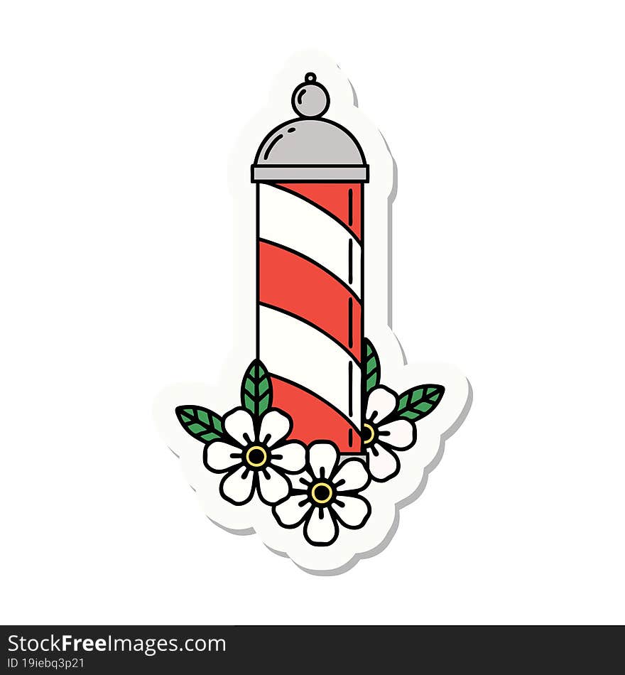 sticker of tattoo in traditional style of a barbers pole. sticker of tattoo in traditional style of a barbers pole