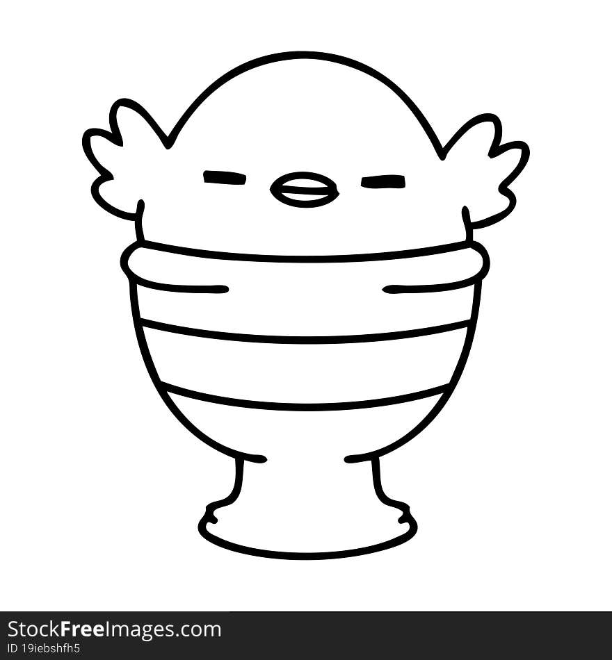 line doodle of a cute baby bird sitting in egg cup. line doodle of a cute baby bird sitting in egg cup