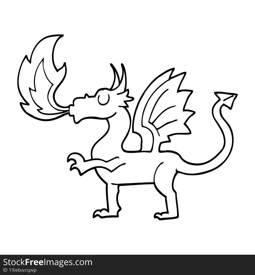 Black And White Cartoon Red Dragon