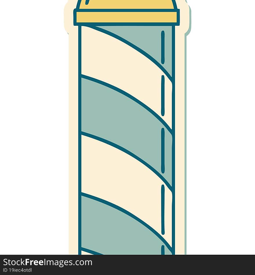 sticker of tattoo in traditional style of a barbers pole. sticker of tattoo in traditional style of a barbers pole