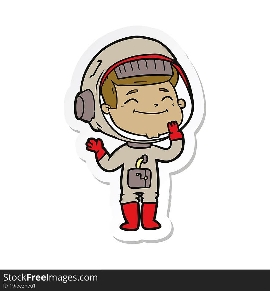 sticker of a happy cartoon astronaut