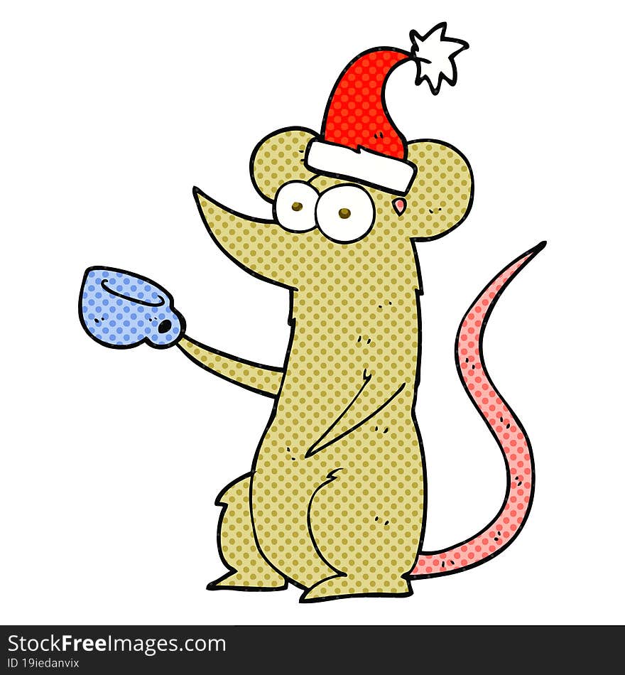 cartoon mouse wearing christmas hat