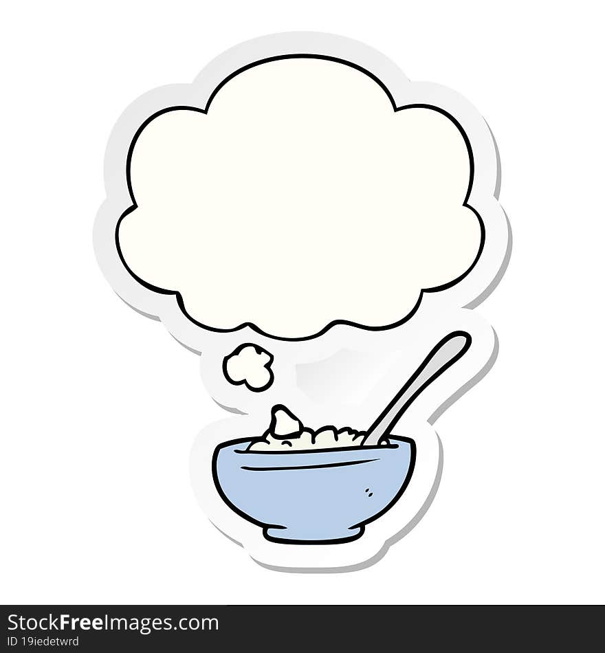 Cartoon Bowl Of Rice And Thought Bubble As A Printed Sticker