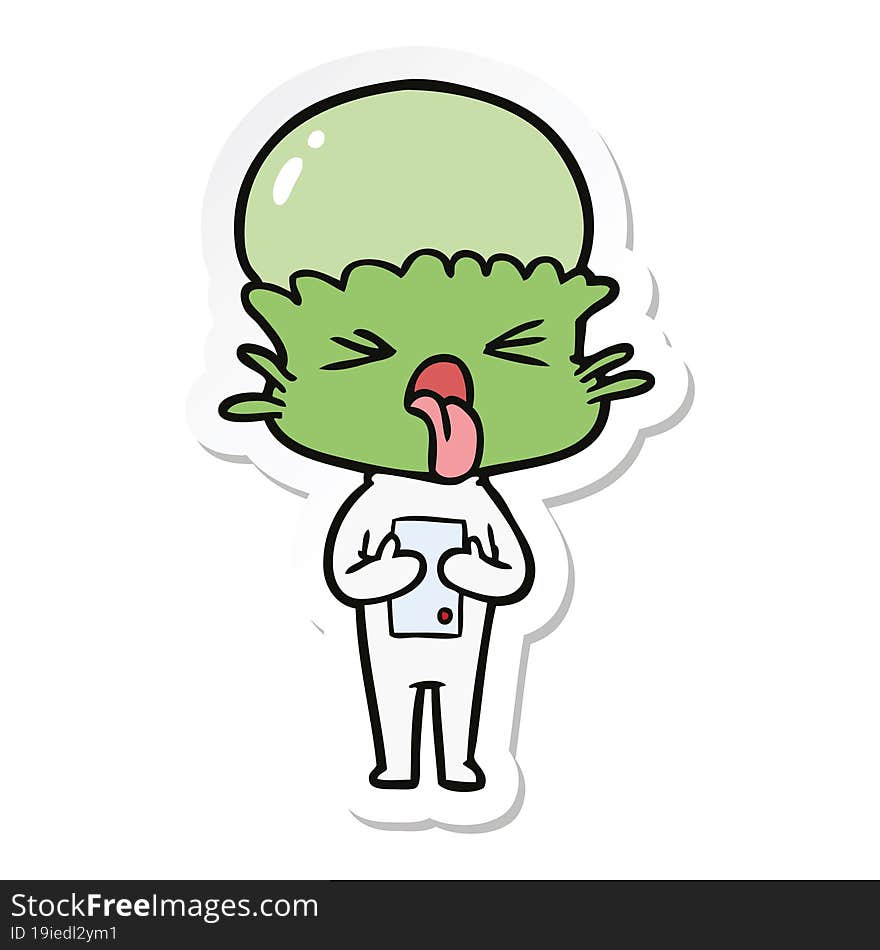 Sticker Of A Disgusted Cartoon Alien