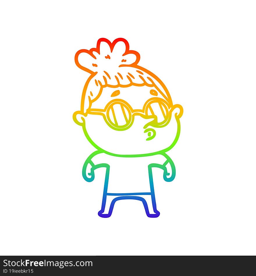 rainbow gradient line drawing cartoon woman wearing glasses