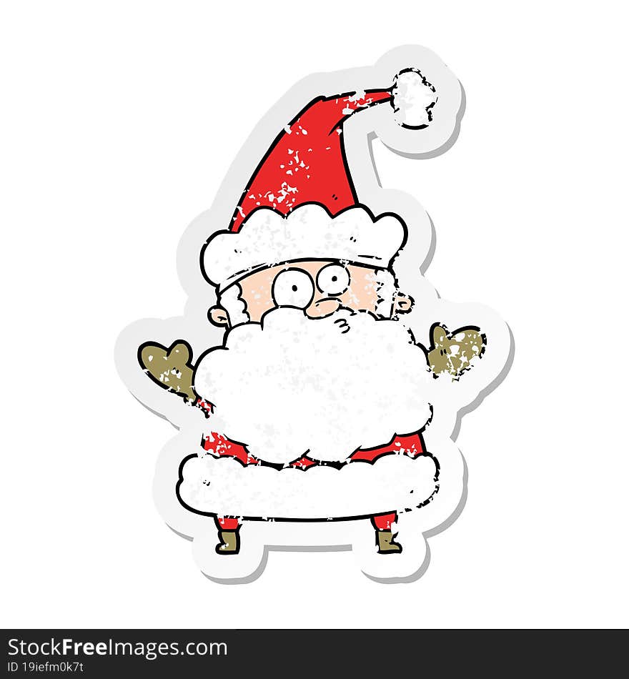 distressed sticker of a cartoon confused santa claus