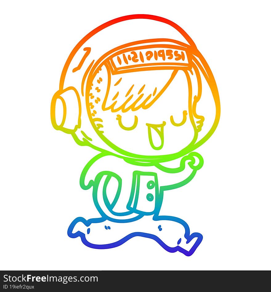 rainbow gradient line drawing of a cartoon astronaut woman