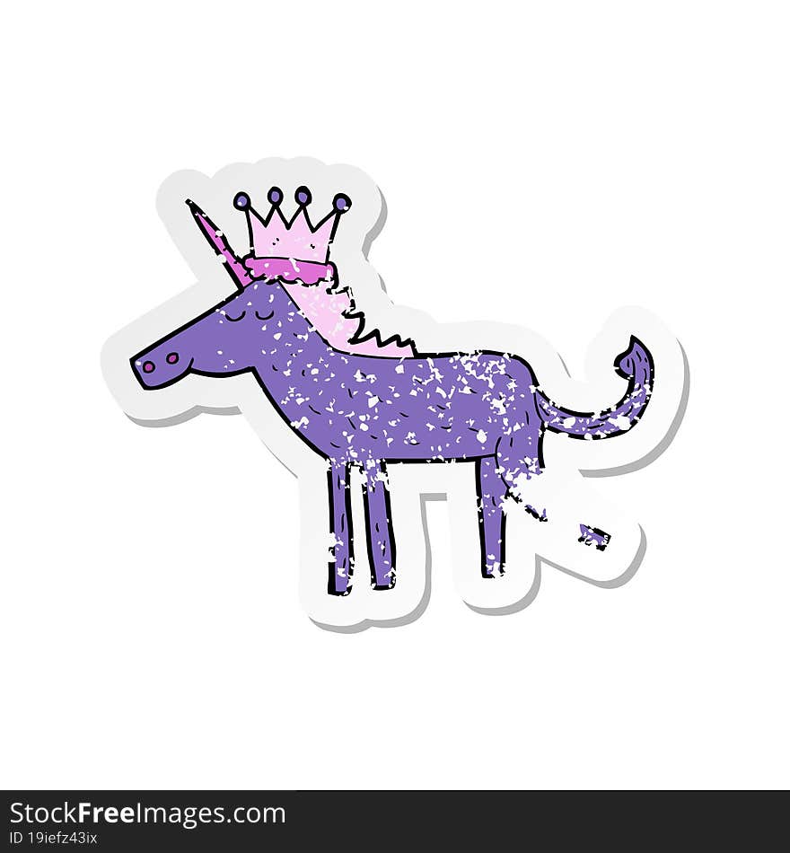 retro distressed sticker of a cartoon unicorn