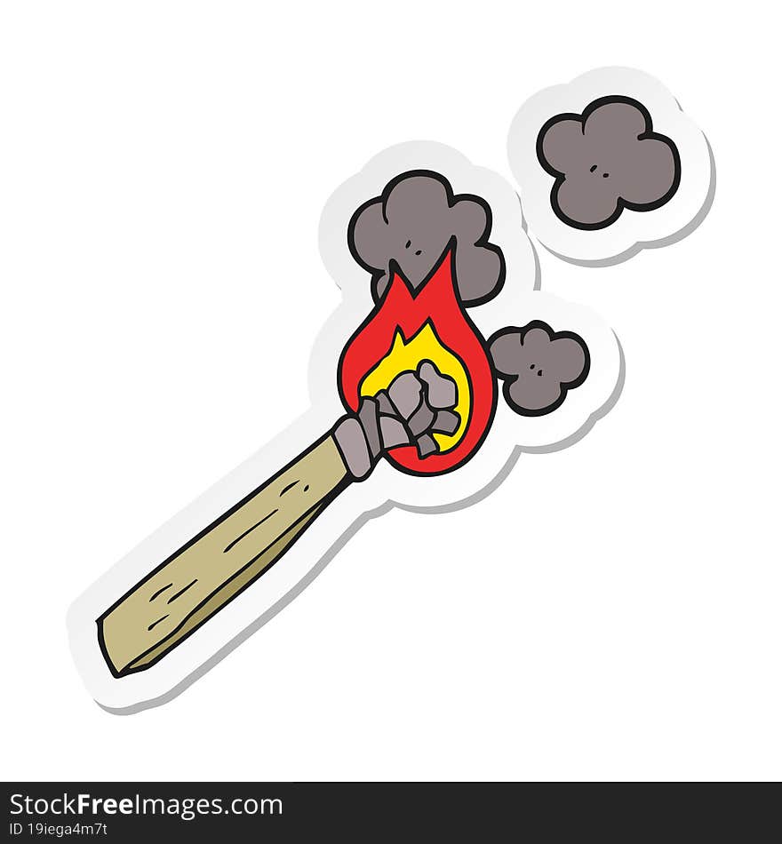 Sticker Of A Cartoon Burning Wood Torch