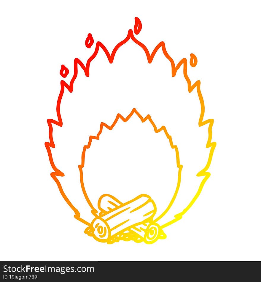 Warm Gradient Line Drawing Cartoon Blazing Camp Fire