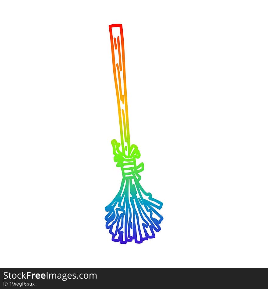 rainbow gradient line drawing of a cartoon magic broom sticks