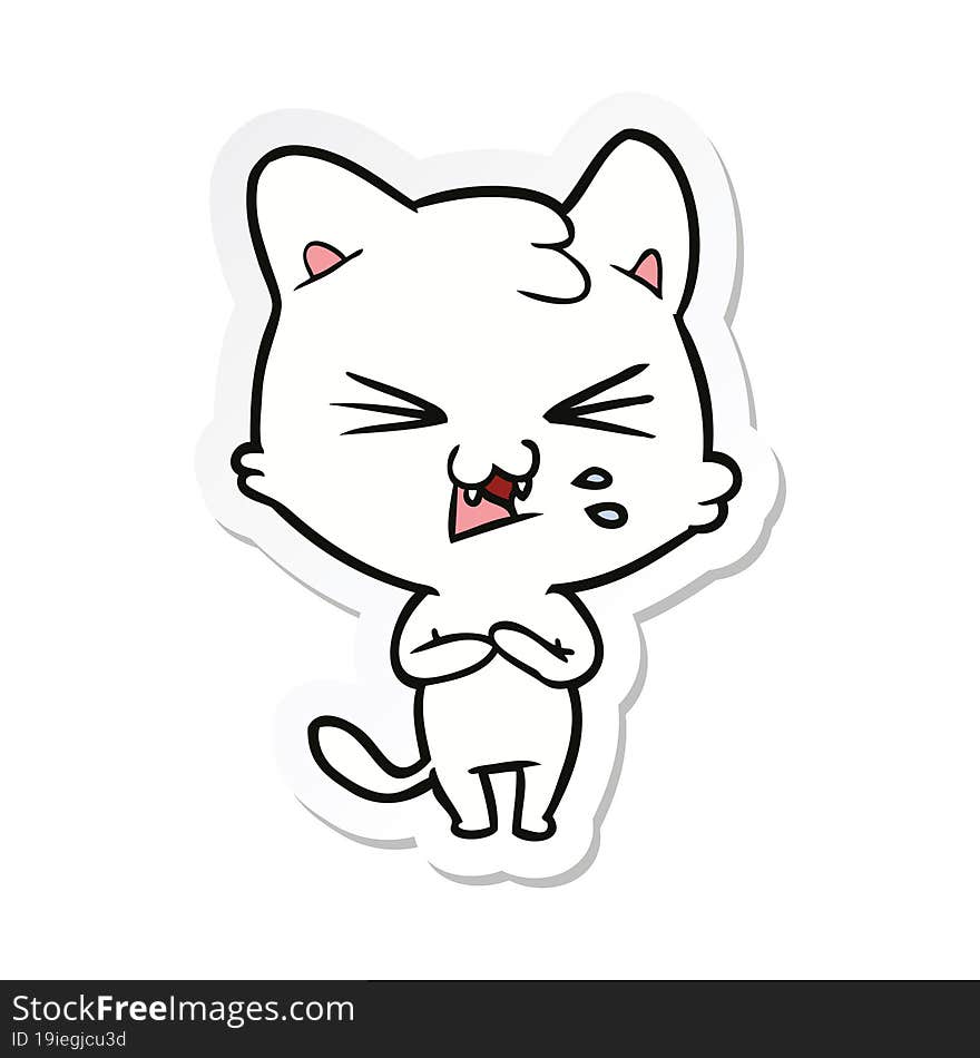 Sticker Of A Cartoon Hissing Cat