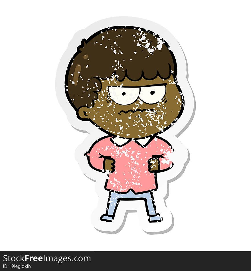 Distressed Sticker Of A Cartoon Annoyed Man