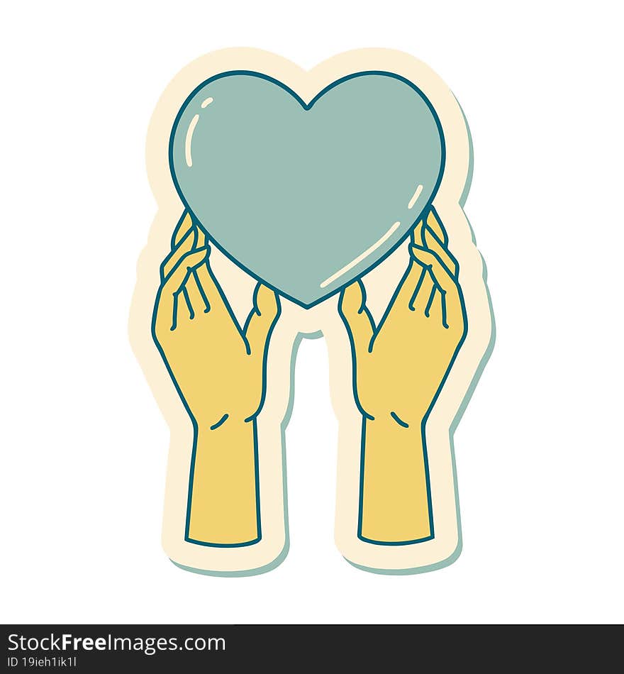 tattoo style sticker of a hands reaching for a heart