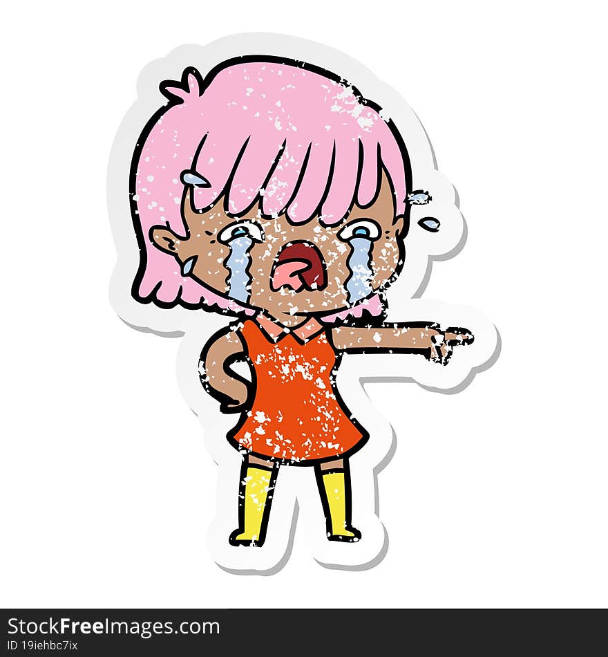 Distressed Sticker Of A Cartoon Girl Crying