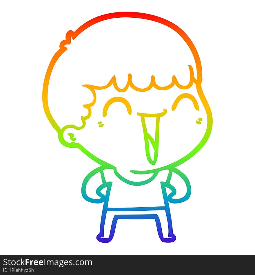 rainbow gradient line drawing of a cartoon happy man