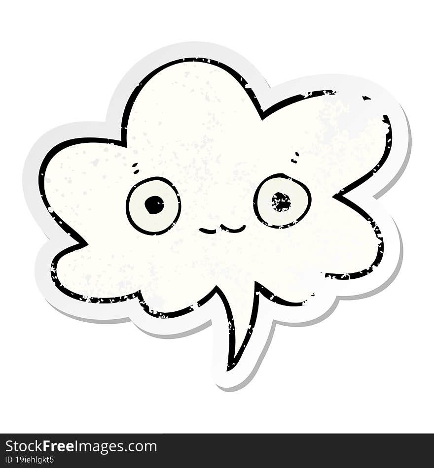 cute cartoon face with speech bubble distressed distressed old sticker. cute cartoon face with speech bubble distressed distressed old sticker