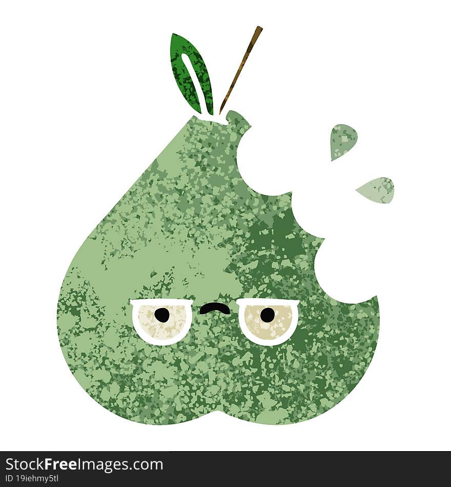 retro illustration style cartoon of a green pear