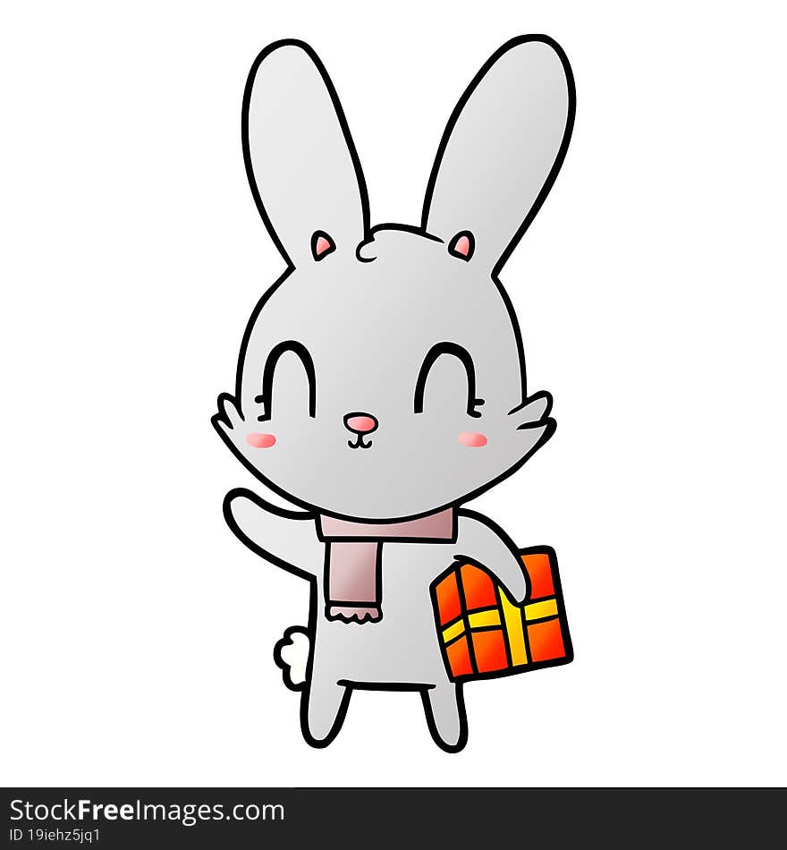 cute cartoon rabbit with christmas present. cute cartoon rabbit with christmas present